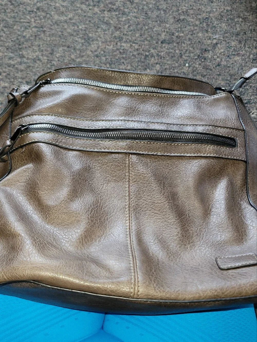Brown Leather-Style Hobo Shoulder Bag - Casual Everyday
